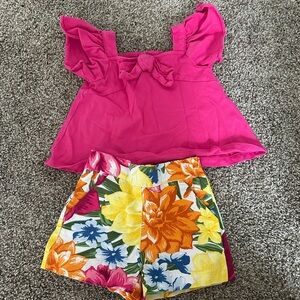 Janie and Jack Pink Top with Floral Shorts Set